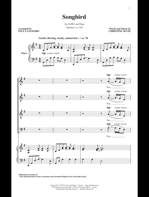 Songbird (arr. Paul Langford) - Eva Cassidy, Fleetwood Mac (Choral, SATB)
