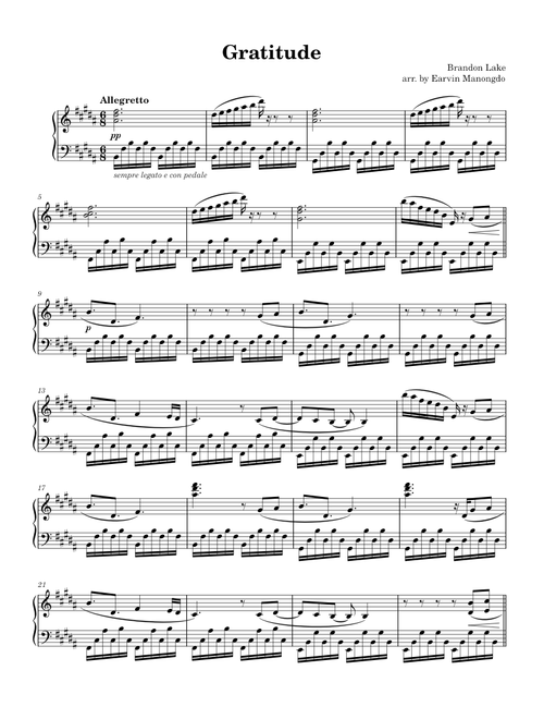 Gratitude – Brandon Lake (Piano Arrangement)