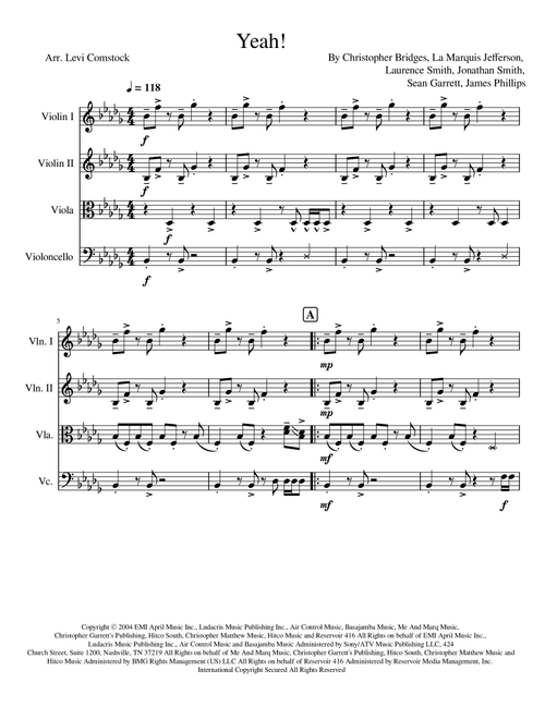 Yeah! (Arr. Levi Comstock) - Usher Featuring Lil Jon & Ludacris (String Quartet)