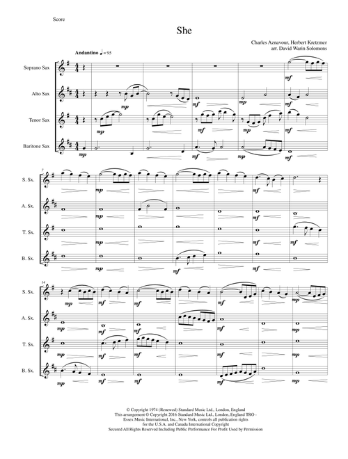 She (Arr. David Warin Solomons) - Elvis Costello (Woodwind Ensemble)