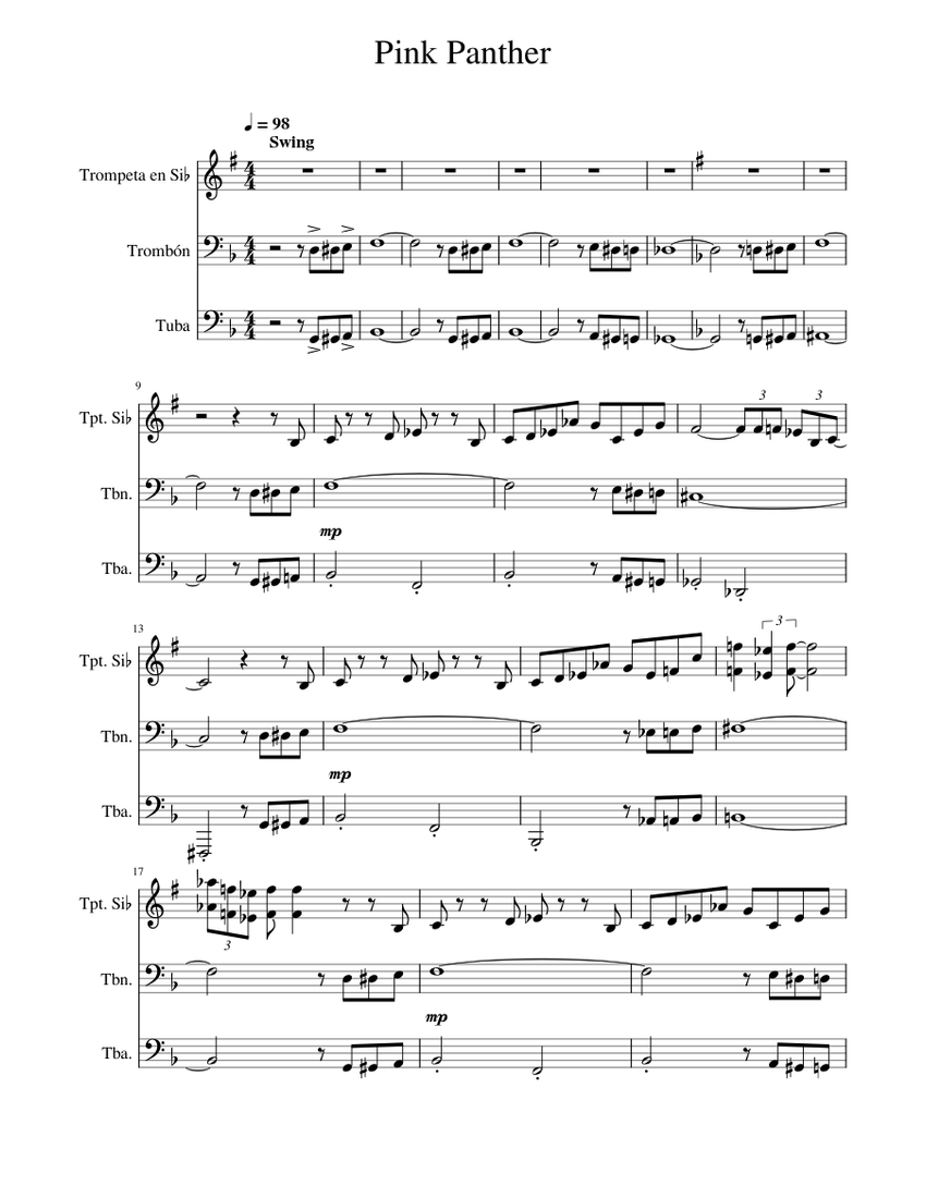 The Pink Panther Theme Henry Mancini Sheet music for Trombone Tuba Trumpet in b flat Brass Trio Musescore