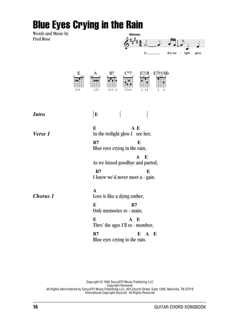 Blue Eyes Crying In The Rain - Willie Nelson, Elvis Presley (Guitar Chords-Lyrics)