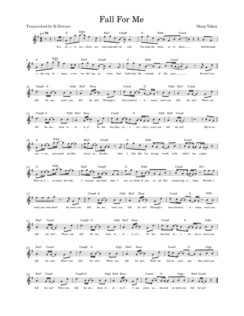 Fall For Me Sleep Token Sheet music for Piano (PianoVoice