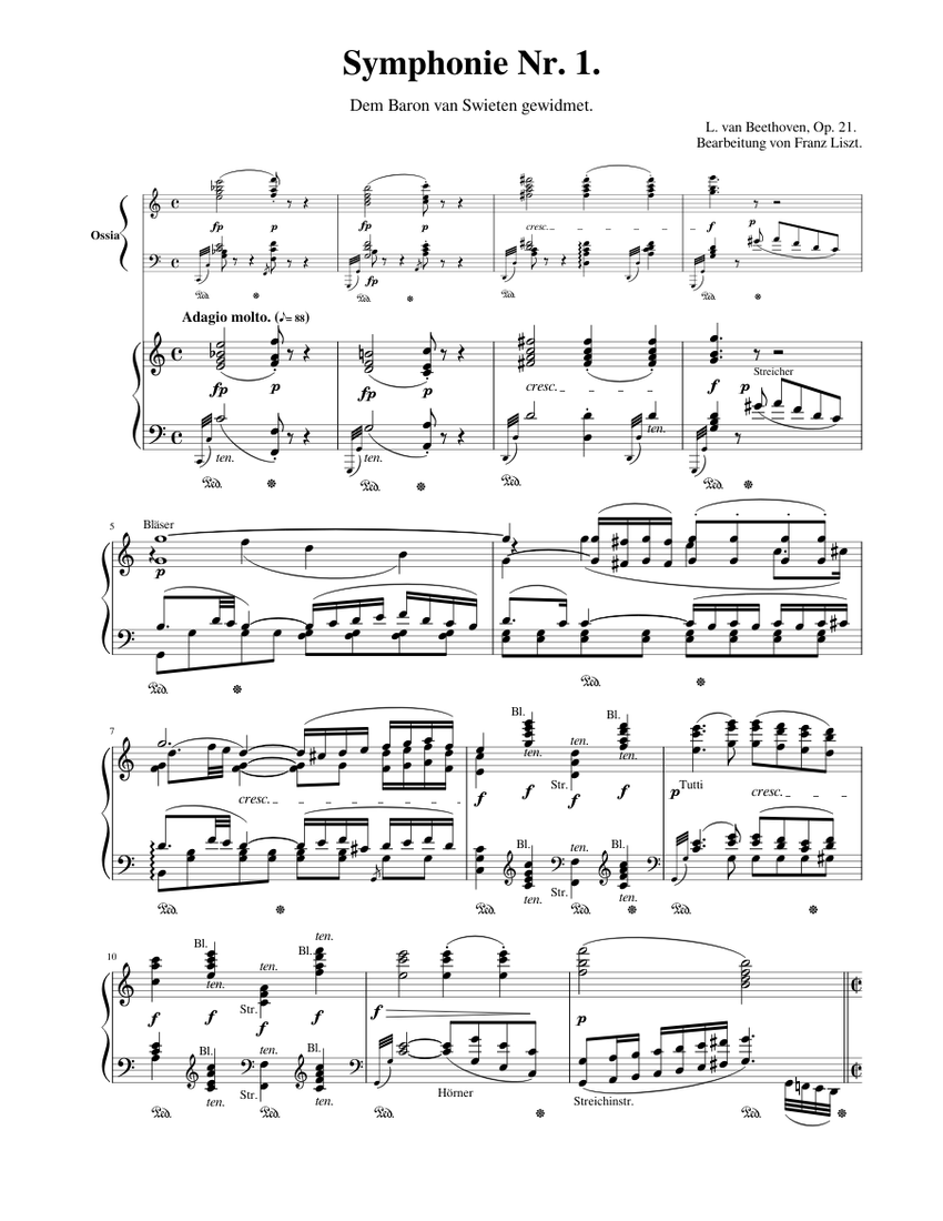 Beethoven/Liszt - 1st Symphony Sheet Music for Piano (Mixed