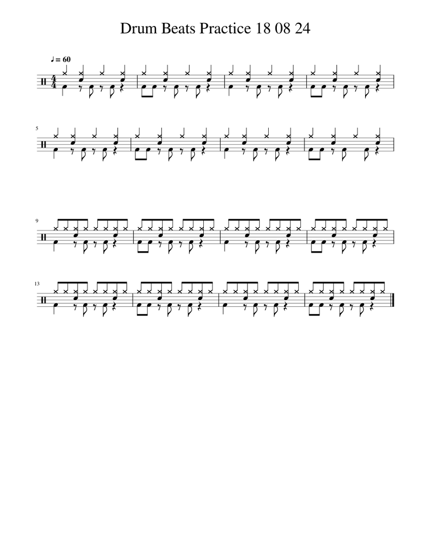 Drum Beats Practice 18 08 24 Sheet Music for Drum group (Solo ...