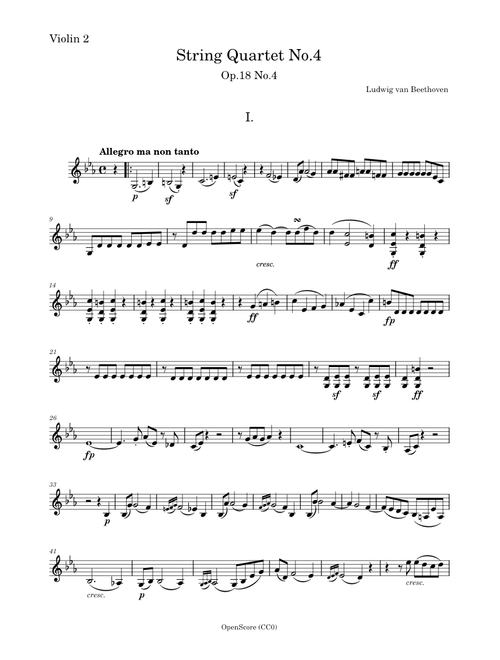 String Quartet No.4, Op.18 No.4 – Ludwig van Beethoven - Violin 2 PART