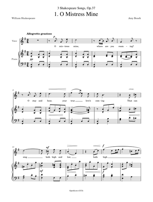 Beach, Amy – 3 Shakespeare Songs, Op.37, No.1 – O Mistress Mine