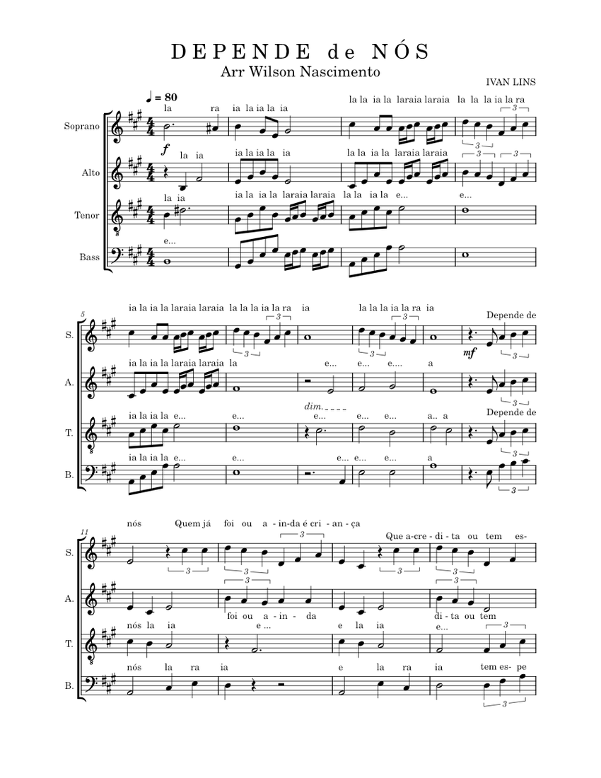Depende de Nós – Ivan Lins Sheet music for Soprano, Alto, Tenor, Bass ...