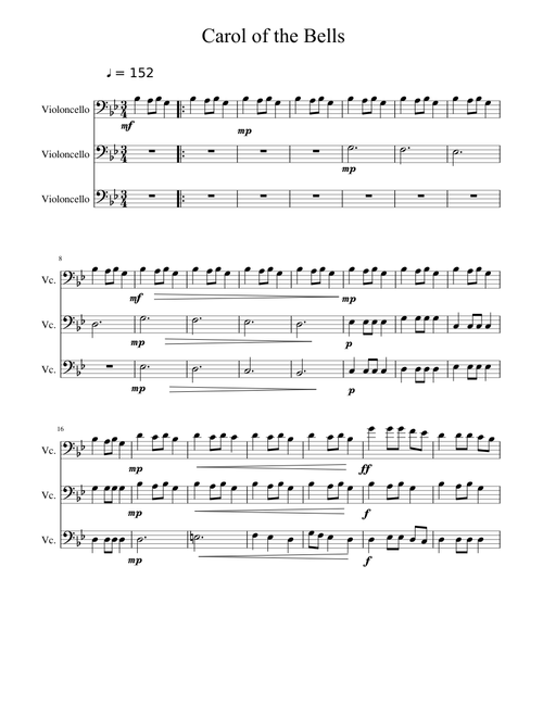 Carol of the Bells: 3-Cello Ensemble