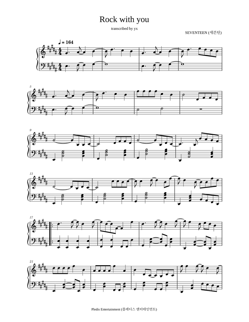 Rock with you – SEVENTEEN Sheet Music for Piano (Solo