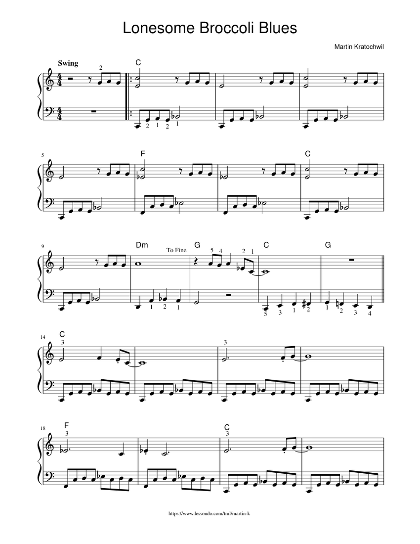 Lonesome Broccoli Blues _ easy piano Sheet Music with Chords for Piano ...
