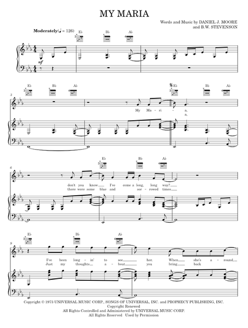 My Maria - B.W. Stevenson, Brooks & Dunn (Piano-Vocal-Guitar)