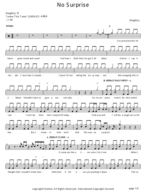 No Surprise (Arr. COPYDRUM) - Daughtry (Drums)