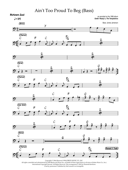 Ain't Too Proud To Beg (Arr. Dominik Bornhorn) - The Rolling Stones (Bass Guitar (without TAB))