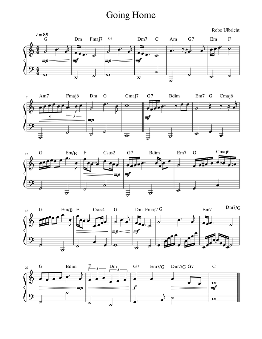 Going Home Sheet Music with Chords for Piano (Solo) easy | MuseScore.com