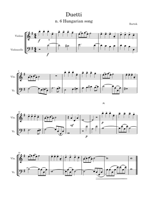 44 Duos for 2 Violins, Sz.98 – Béla Bartók Duetti Bartok n. 6