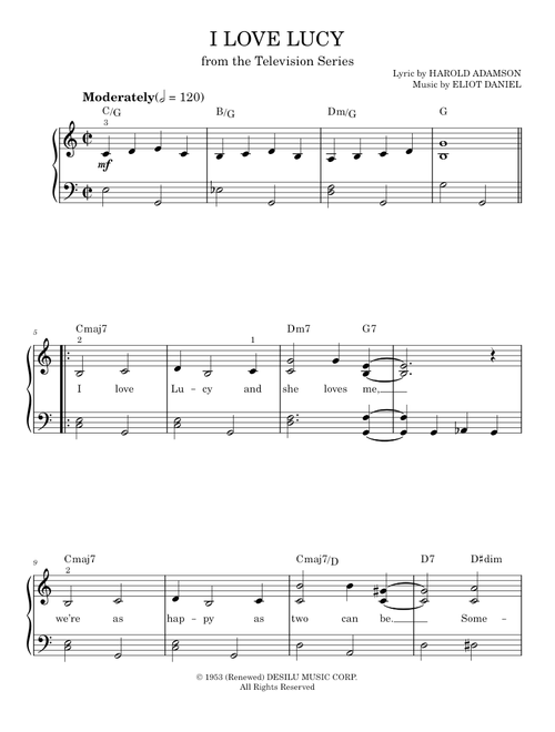 I Love Lucy - Eliot Daniel, Larry Morey, Sammy Turner (Easy Piano)