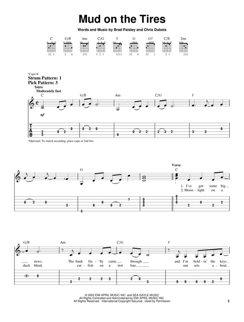 Mud On The Tires - Brad Paisley (Easy Guitar with TAB)