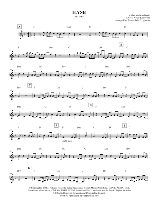Ilysb (Arr. Marco Polo C. Ignacio) - Lany (Lead Sheet - Fake Book)
