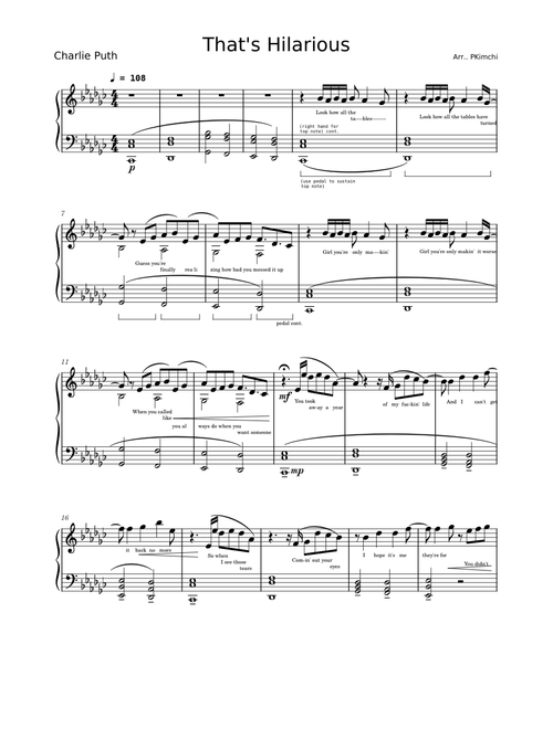 That's Hilarious Charlie Puth Arranged for Piano
