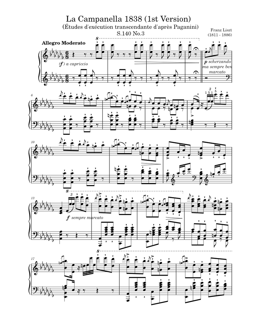 La Campanella 1838 (Original Version) - Franz Liszt. Sheet Music For ...