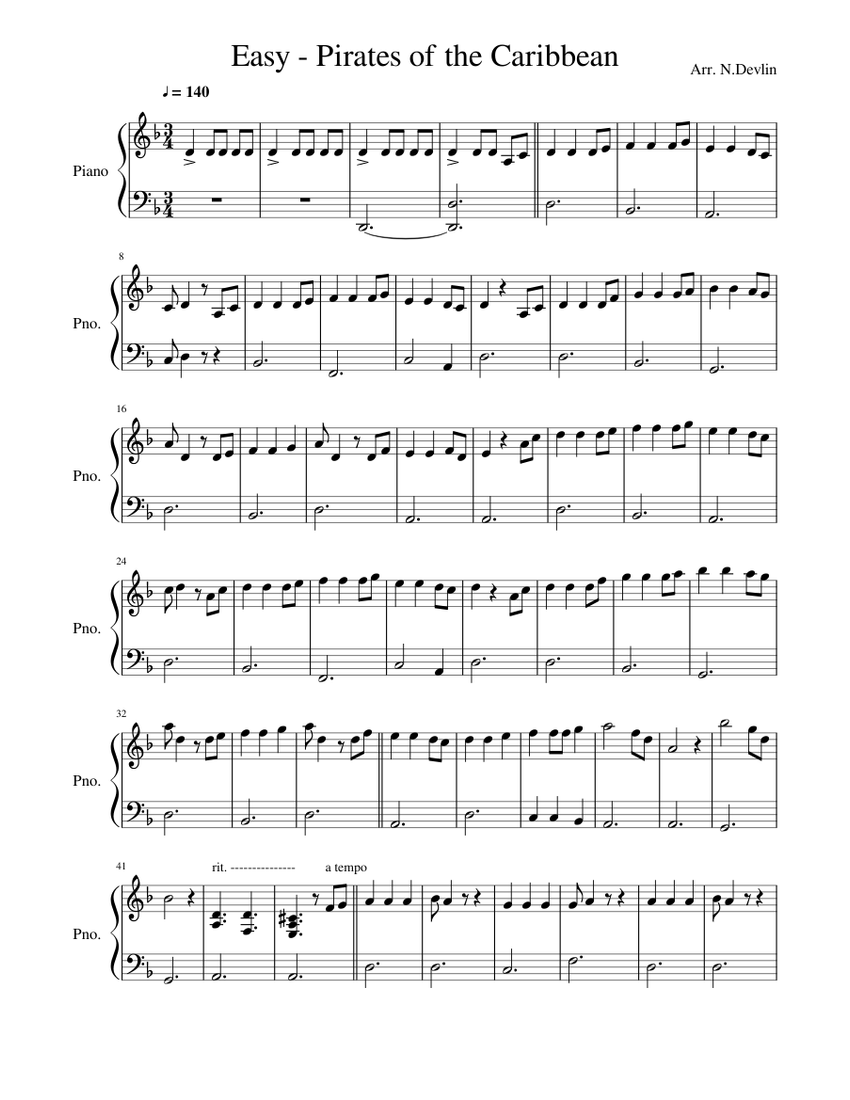 Pirates of the Caribbean Easy Piano Sheet Music for Piano