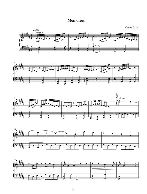 Memories (Arr. Conan Gray) (Piano Solo)