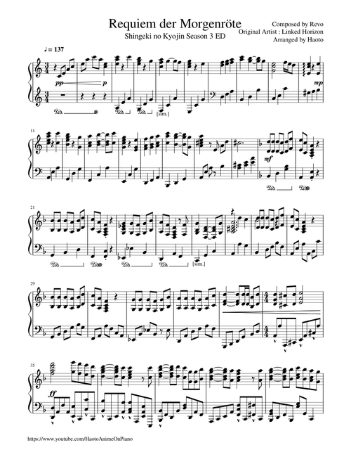 Shingeki no Kyojin Season 3 ED Piano - Requiem der morgenröte