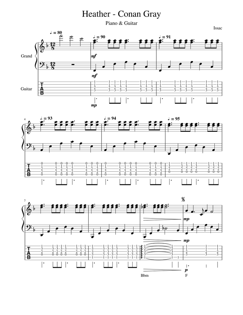Heather - Conan Gray Sheet Music and Tab for Piano, Guitar (Mixed Duet ...