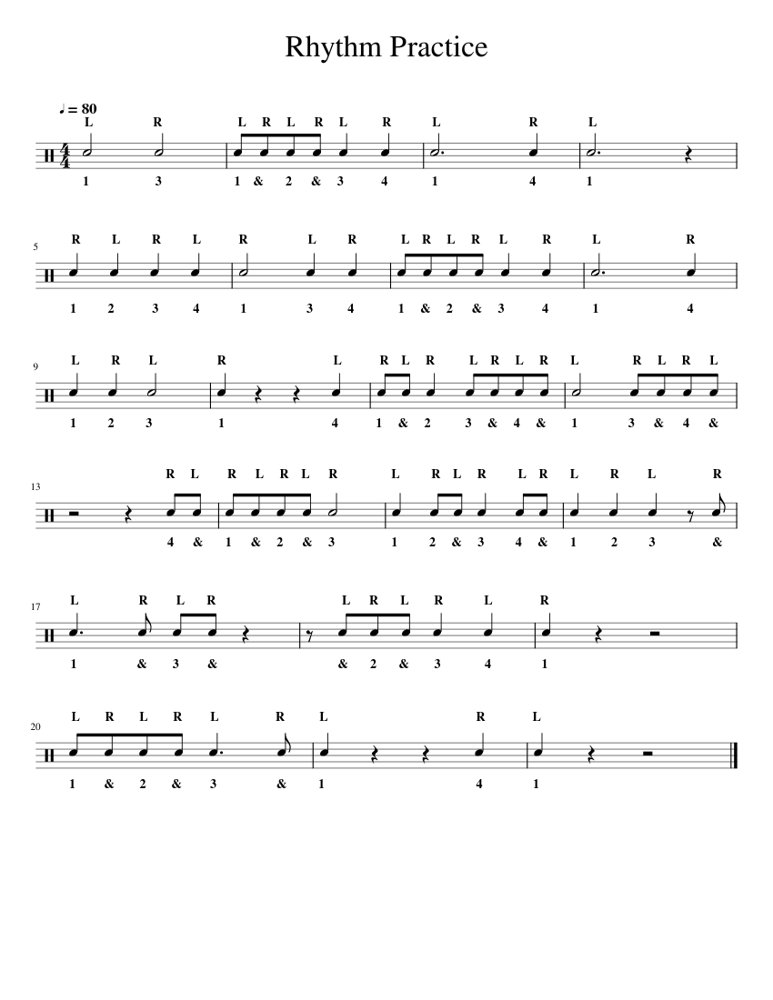 Rhythm Practice 1 Sheet Music for Drum group (Solo) | MuseScore.com