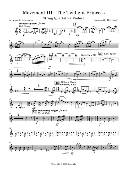 Symphony of the Goddesses – Chad Seiter (Movement III: Twilight Princess SQ for Violin I)