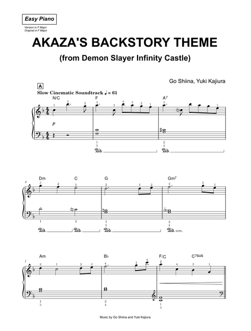 Akaza's Backstory Theme (from Demon Slayer Infinity Castle) - Go Shiina, Yuki Kajiura (Easy Piano)