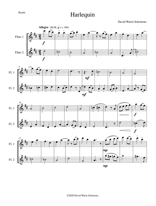 Harlequin Duo (Duetto d'Arlecchino) for 2 flutes - David Warin Solomons (Flute Solo)