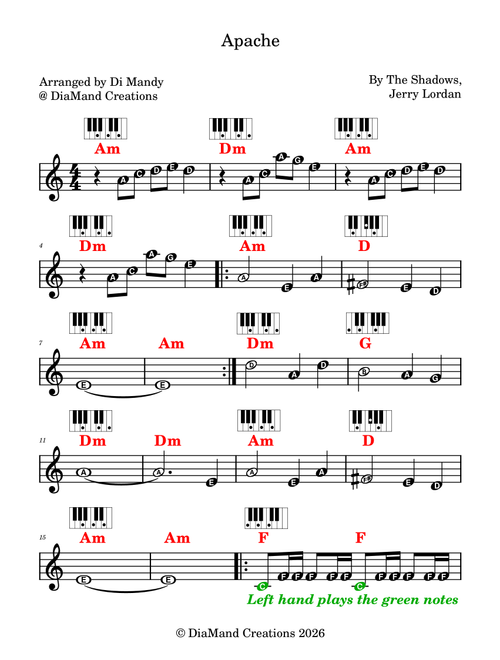 Apache (Arr. Dianne Mandy) - Jorgen Ingmann & His Guitar (Lead Sheet - Fake Book)