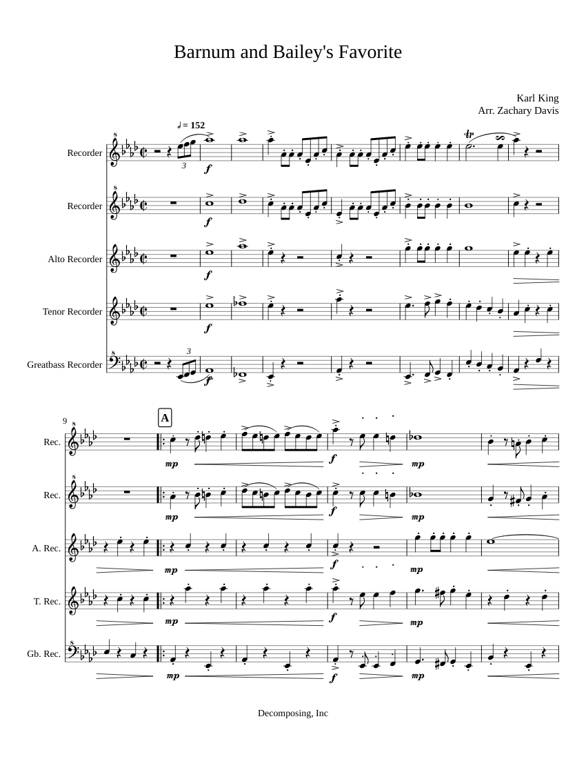 Barnum and Bailey's Favorite Recorder Quintet Sheet music for Recorder (Woodwind Quintet