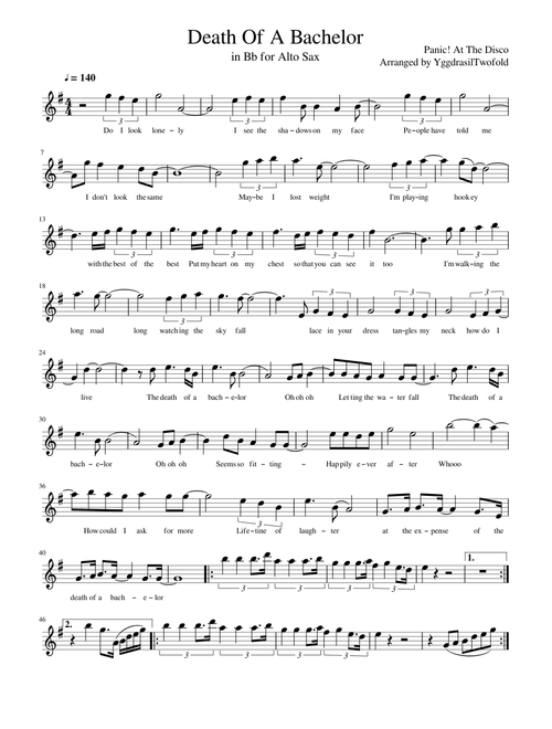Panic! At The Disco - Death Of A Bachelor in Bb for Alto Saxophone