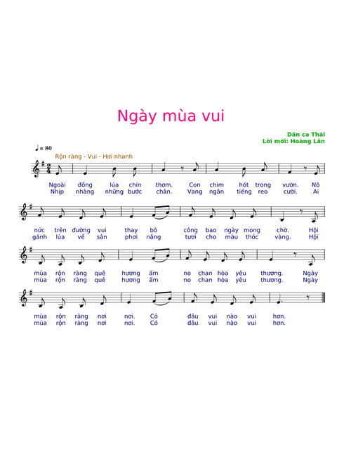 Ngày mùa vui - Dân ca Thái; Lời mới: Hoàng Lân