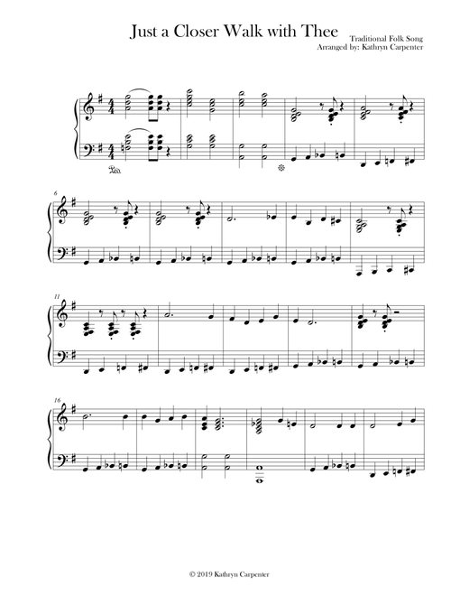 Just a Closer Walk with Thee (Arr. Kathryn Carpenter) - Traditional Folk Song/Unknown (Piano Solo)