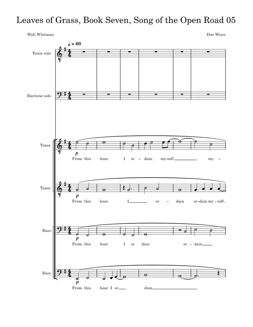 Leaves of grass book seven song of the open road 05 sheet music for