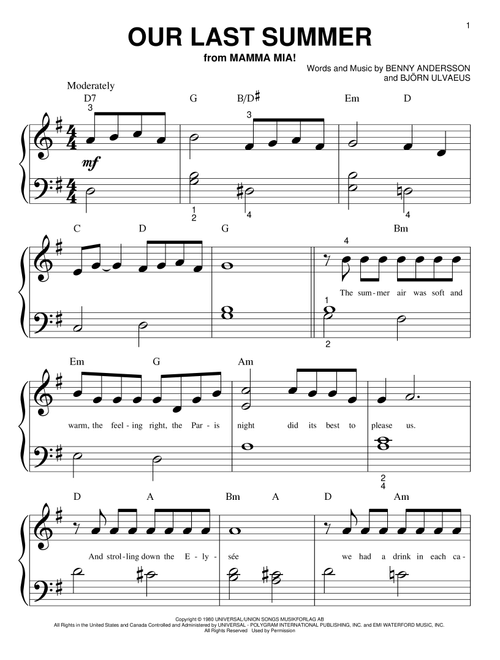 Our Last Summer - ABBA, Mamma Mia! (Movie) (Big Note Piano)