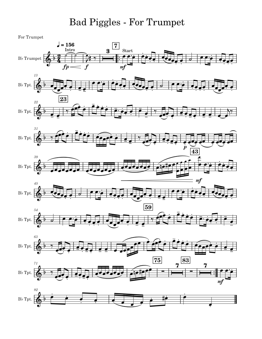 Bad Piggies Theme for Trumpet Sheet music for Trumpet in b flat Solo Musescore