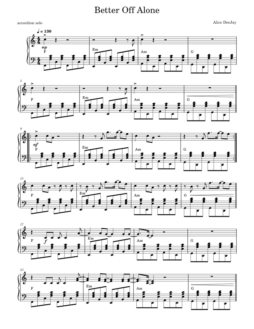 Better off alone Alice DeeJay Sheet music for Accordion (Solo