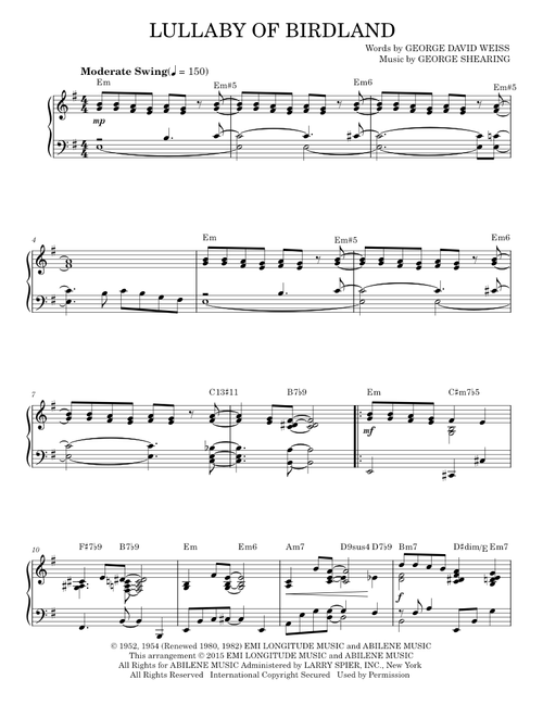 Lullaby Of Birdland [Jazz version] (arr. Brent Edstrom) - Ella Fitzgerald, George Shearing (Piano Solo)