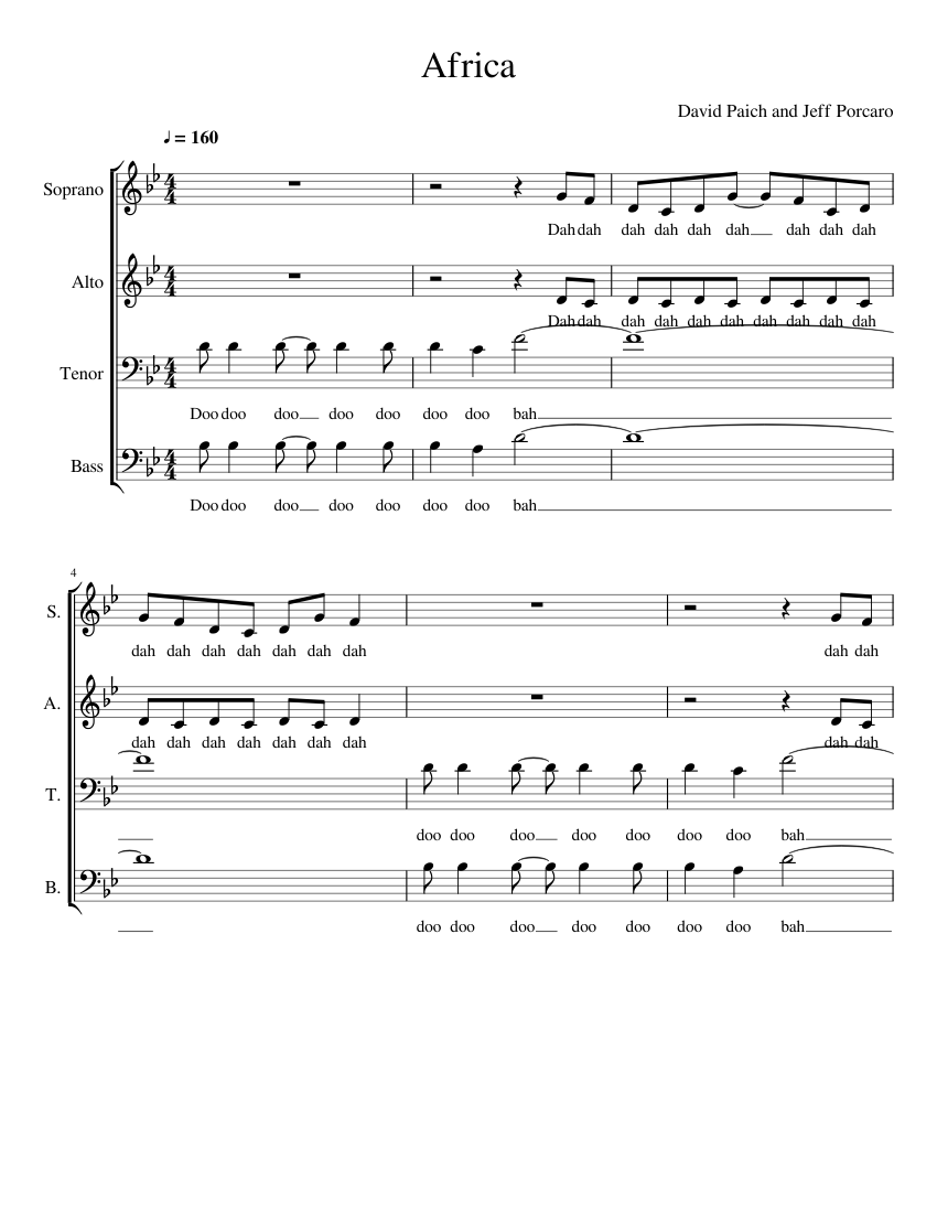 Africa Sheet music for Soprano, Alto, Tenor, Bass voice (Choral