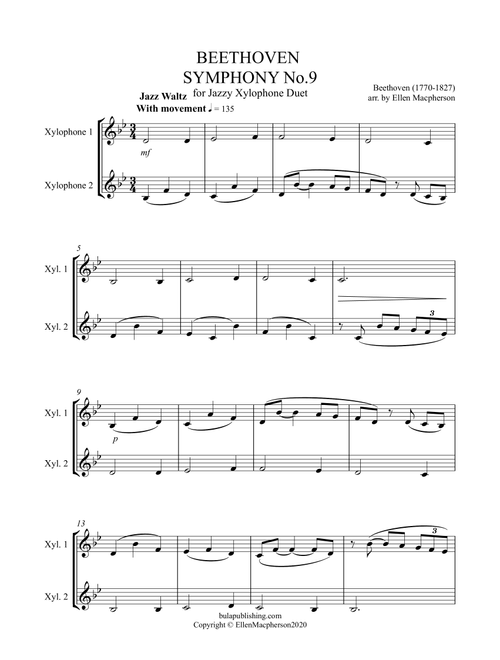 Jazzy Beethoven Symphony 9 for Xylophone Duet (Arr. Ellen Macpherson) (Xylophone Solo)