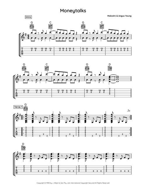 Moneytalks (Arr. Bronson Ferdinand Wright) - AC/DC (Easy Guitar with TAB)