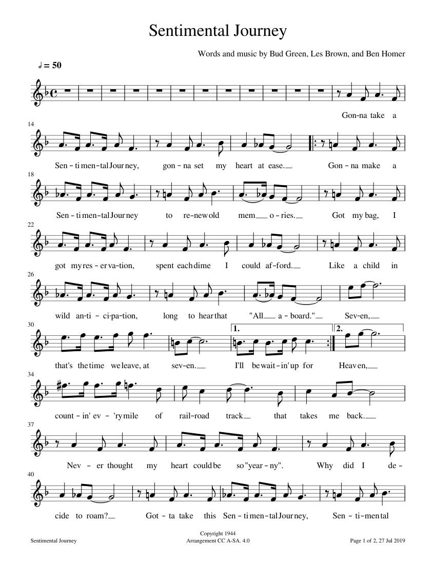 Sentimental Journey Sheet Music for Cornet (Solo) | MuseScore.com