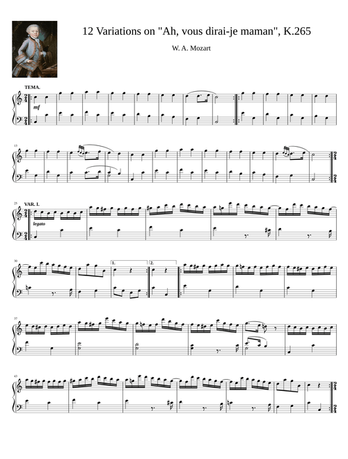 Mozart: 12 Variations on "Ah, vous dirai-je, Maman", K.265
