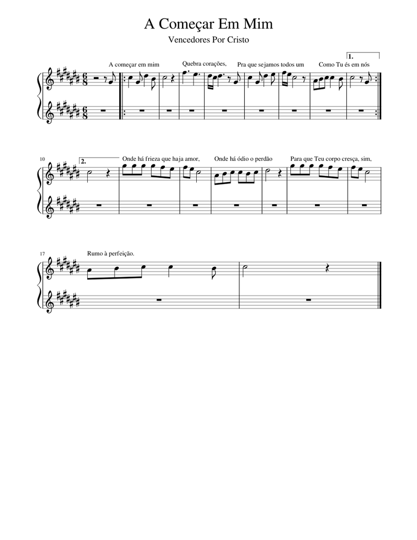 A Começar Em Mim – Vencedores Por Cristo 7# Sheet Music for Piano (Solo ...
