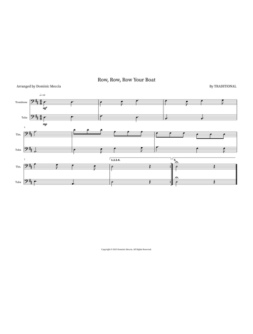 Row, Row, Row Your Boat (Arr. Dominic Meccia) - Traditional (Instrumental Duet)